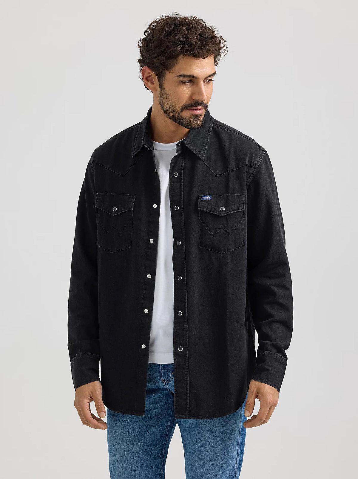 Wrangler Men&#39;s Denim Snap-Front Long Sleeve Work Shirt - Work World - Workwear, Work Boots, Safety Gear