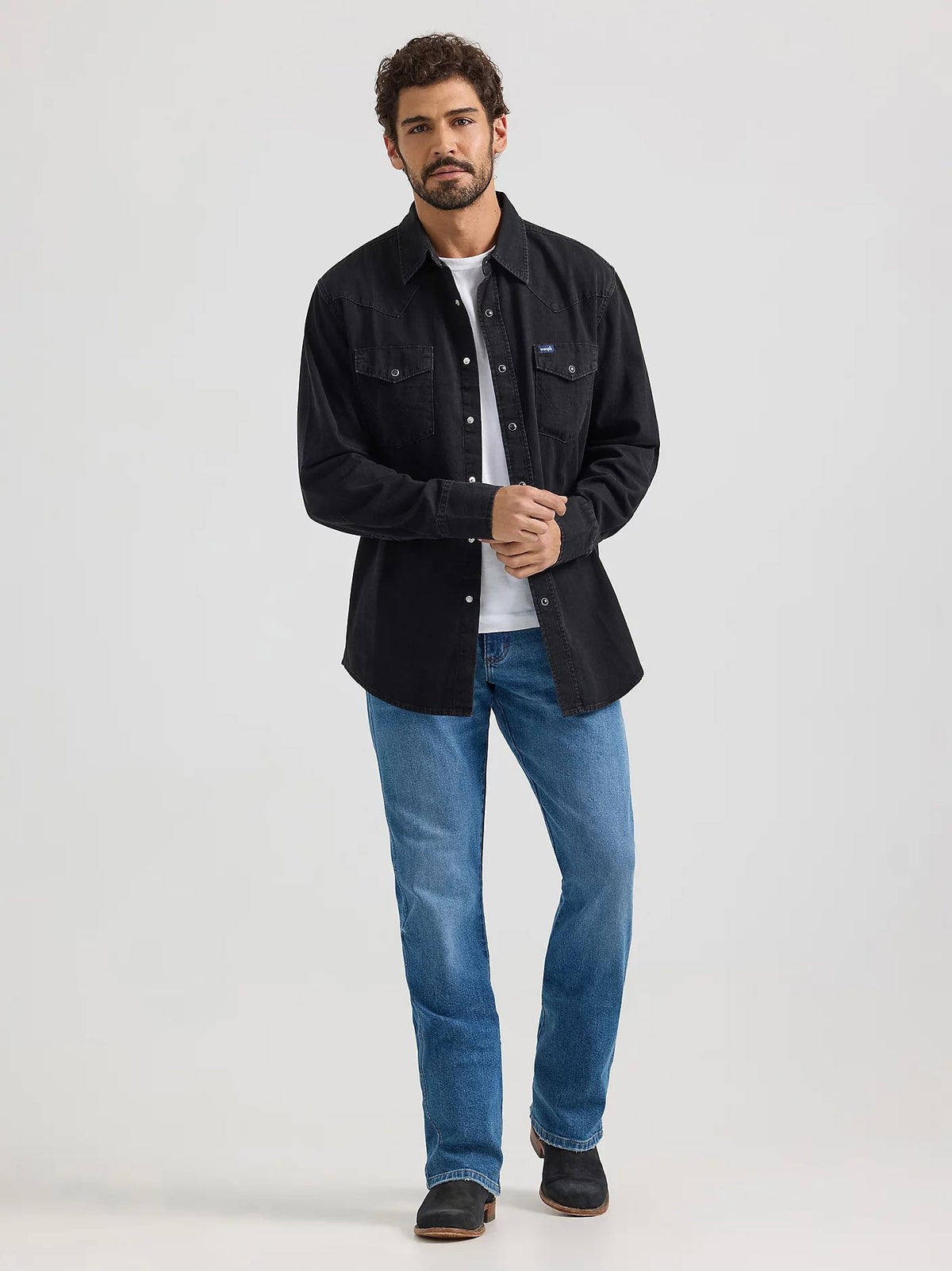 Wrangler Men&#39;s Denim Snap-Front Long Sleeve Work Shirt - Work World - Workwear, Work Boots, Safety Gear