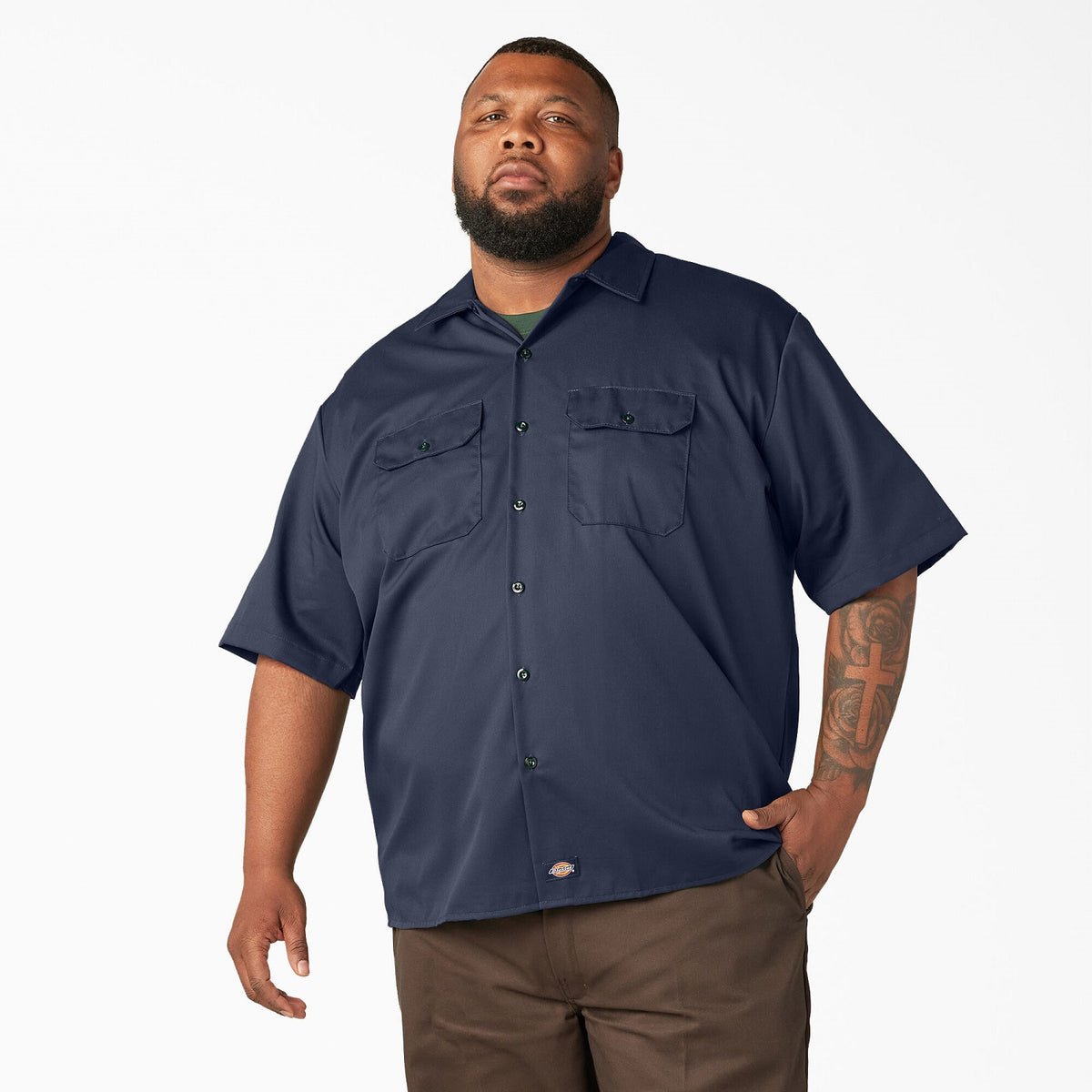 Dickies Men&#39;s Short Sleeve Work Shirt_Navy - KEEP OFFLINE, PFAS - Work World - Workwear, Work Boots, Safety Gear