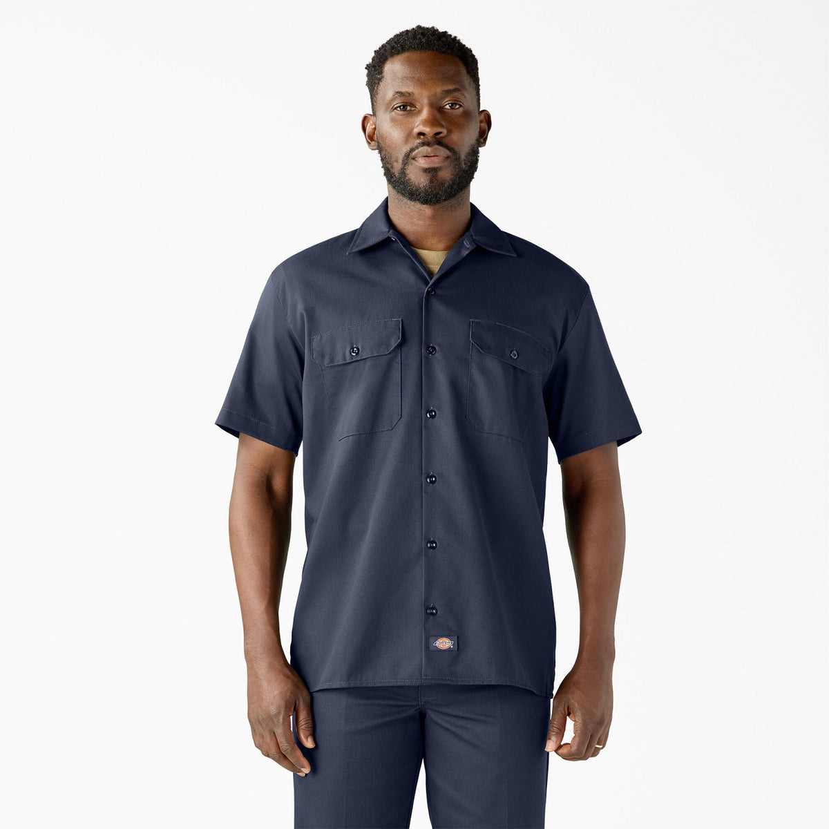 Dickies Men&#39;s Short Sleeve Work Shirt_Navy - KEEP OFFLINE, PFAS - Work World - Workwear, Work Boots, Safety Gear