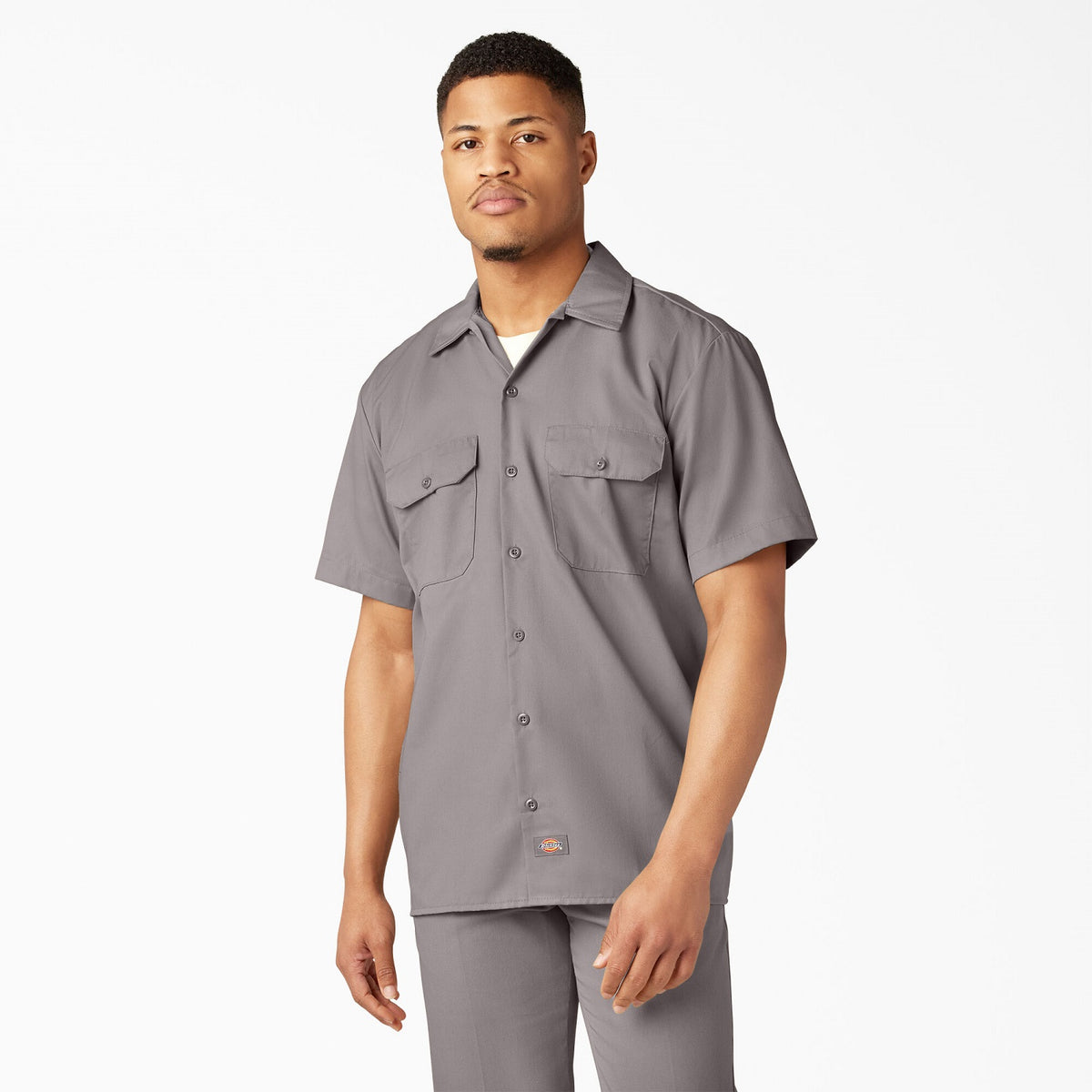 Dickies Men&#39;s Short Sleeve Work Shirt_Silver - KEEP OFFLINE, PFAS - Work World - Workwear, Work Boots, Safety Gear