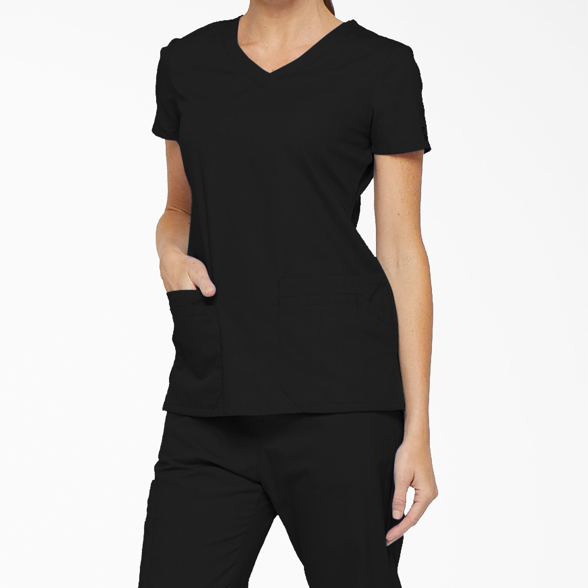 Dickies Women's EDS Signature V-Neck Scrub Top_Black - Work World - Workwear, Work Boots, Safety Gear
