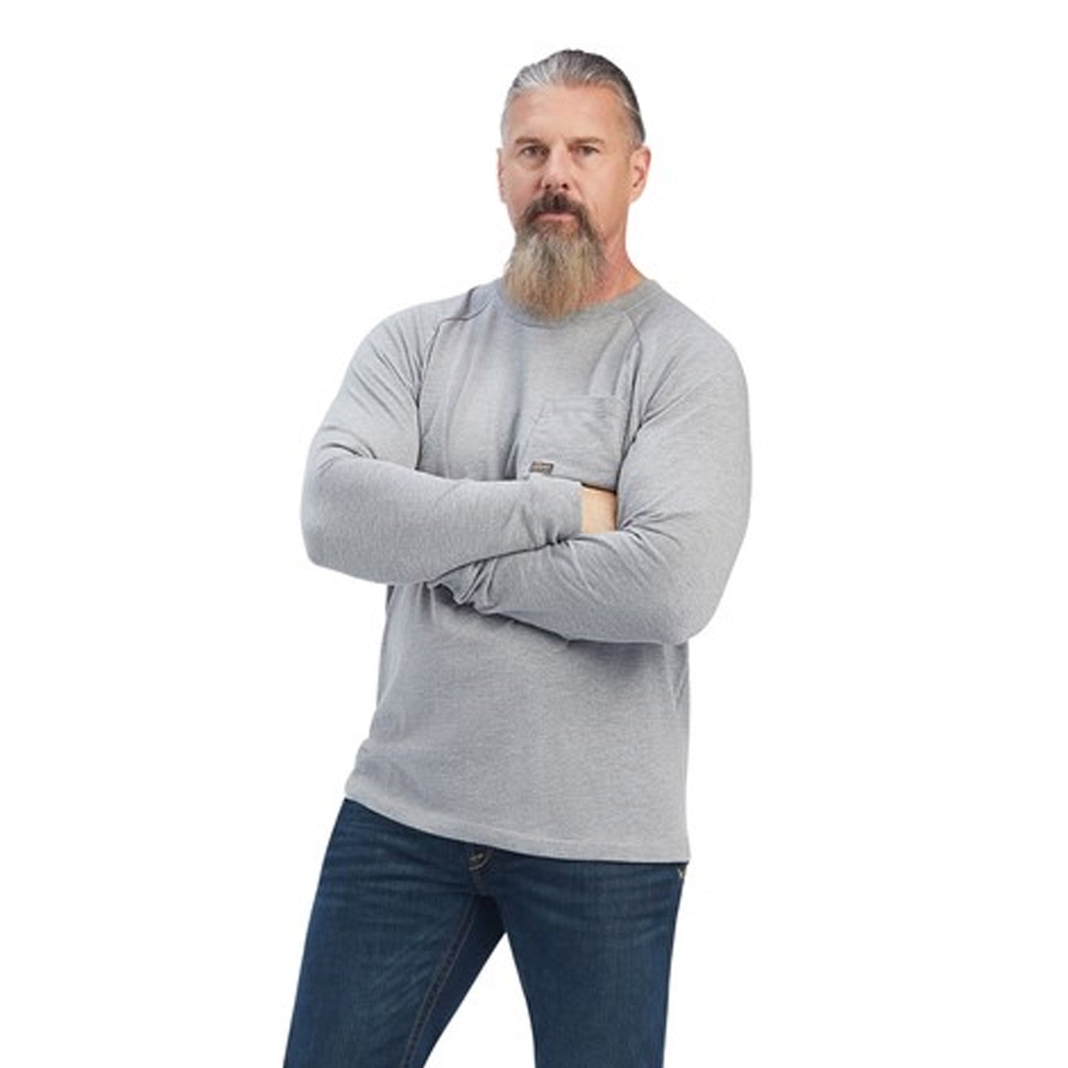 Ariat Men's Rebar Cotton Strong Long Sleeve T-Shirt_Heather Grey - Work World - Workwear, Work Boots, Safety Gear