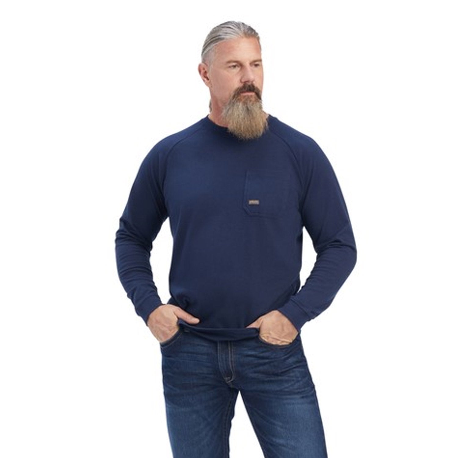 Ariat Men's Rebar Cotton Strong Long Sleeve T-Shirt_Navy - Work World - Workwear, Work Boots, Safety Gear