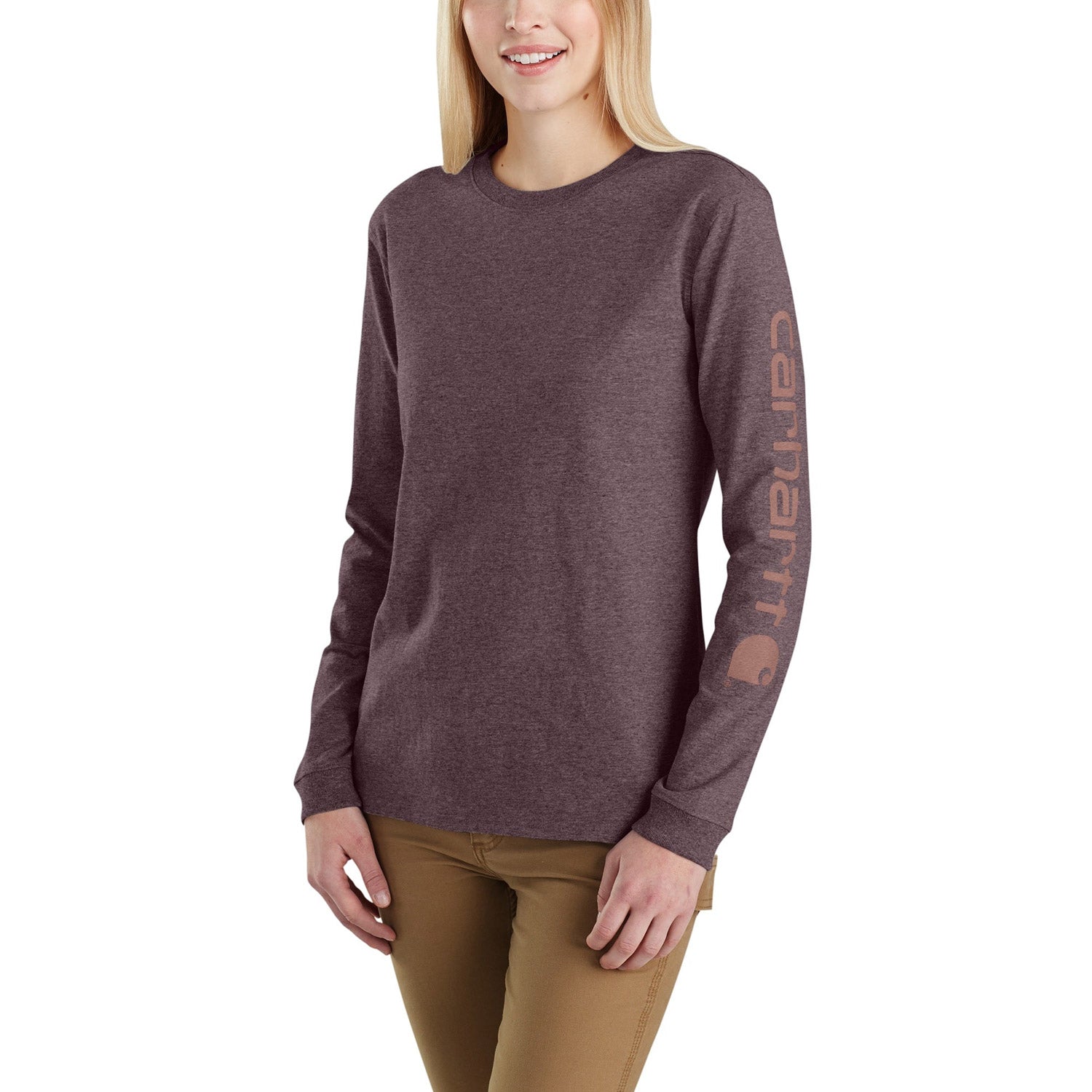 Carhartt Women's Heavyweight Long Sleeve Logo T-Shirt_Blackberry Heather - Work World - Workwear, Work Boots, Safety Gear