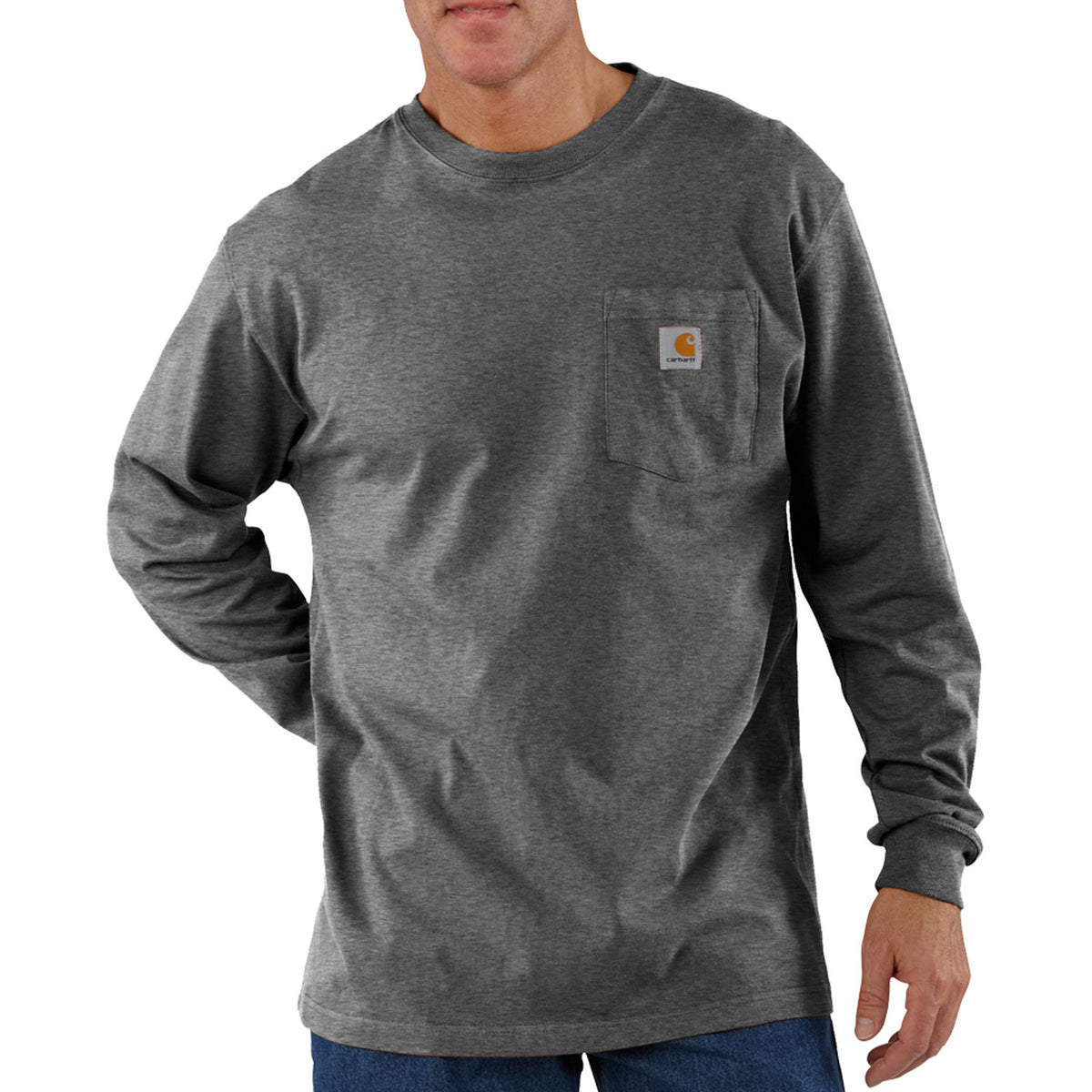 Carhartt Men&#39;s Long Sleeve Pocket T-Shirt_Carbon Heather - Work World - Workwear, Work Boots, Safety Gear
