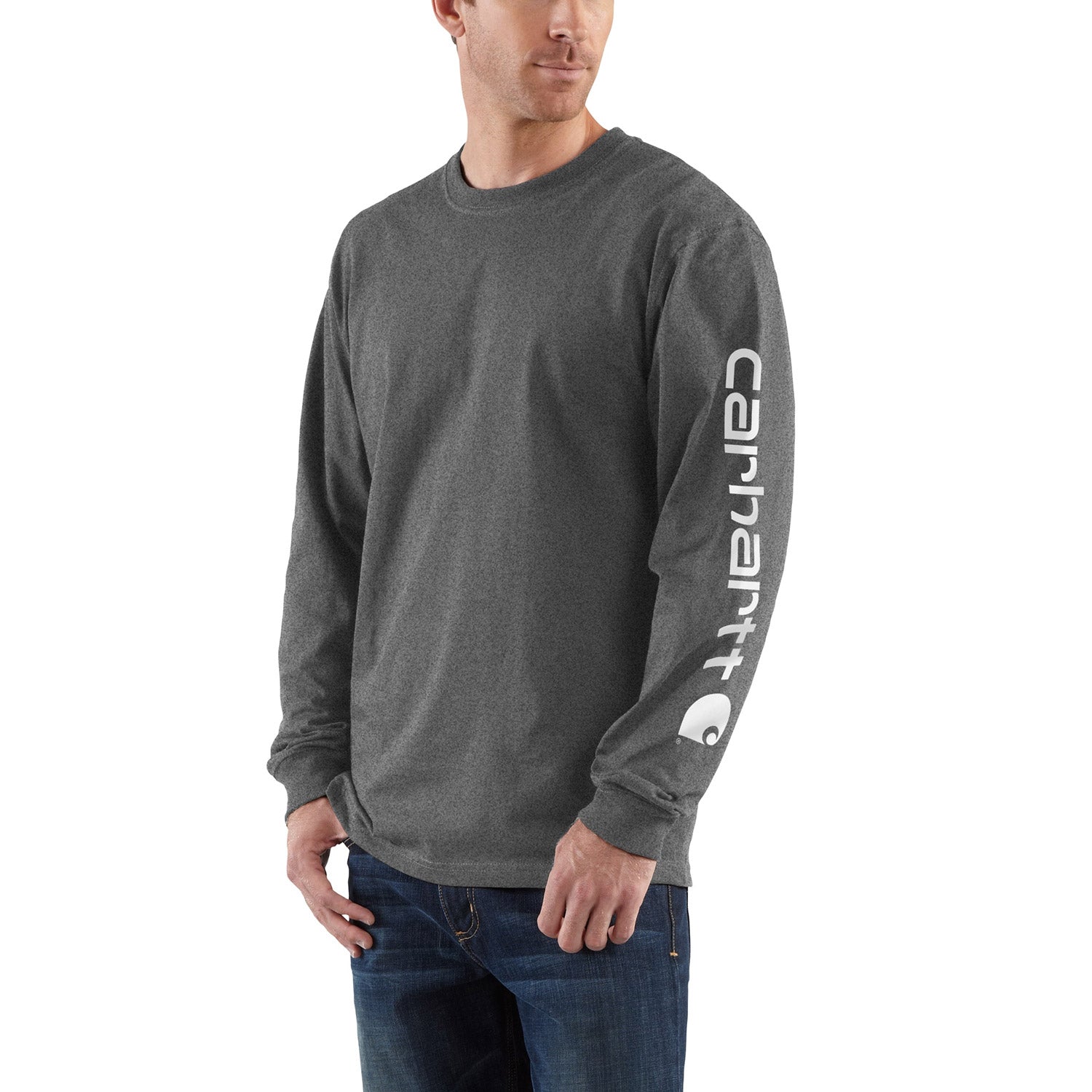 Carhartt Men's Signature Logo Long Sleeve T-Shirt_Carbon Heather - Work World - Workwear, Work Boots, Safety Gear