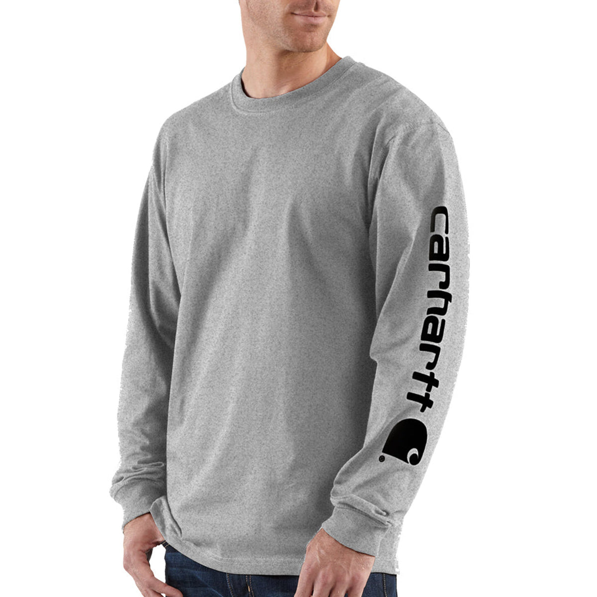 Carhartt Men&#39;s Signature Logo Long Sleeve T-Shirt_Heather Grey - Work World - Workwear, Work Boots, Safety Gear