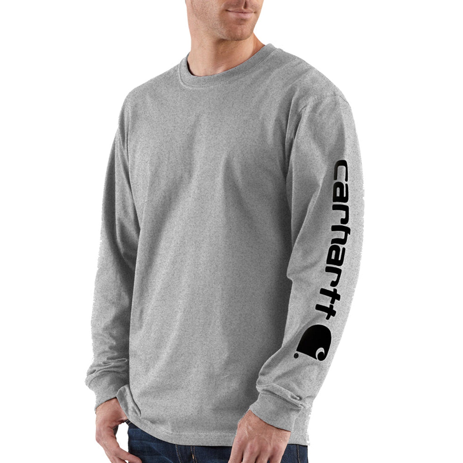 Carhartt Men's Signature Logo Long Sleeve T-Shirt_Heather Grey - Work World - Workwear, Work Boots, Safety Gear