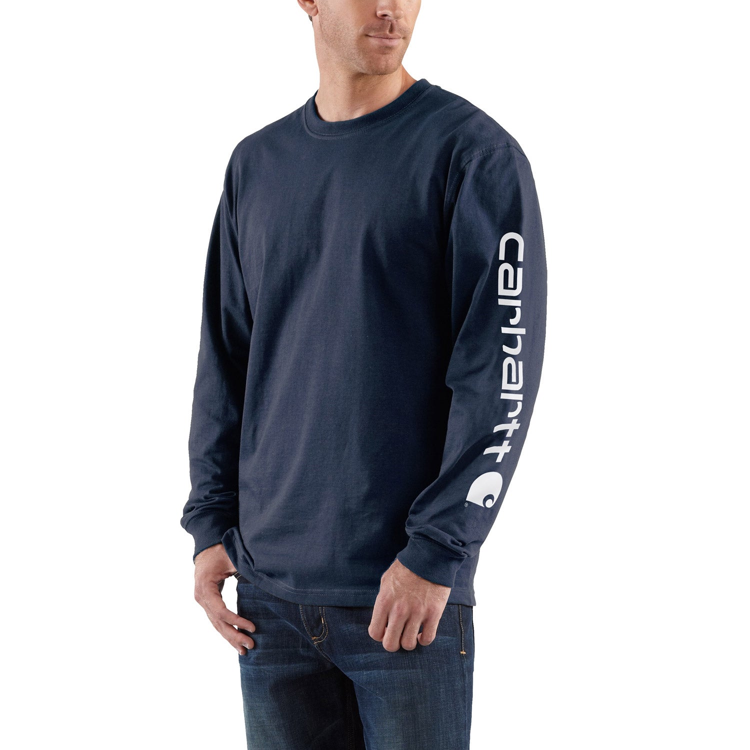 Carhartt Men's Signature Logo Long Sleeve T-Shirt_Navy - Work World - Workwear, Work Boots, Safety Gear