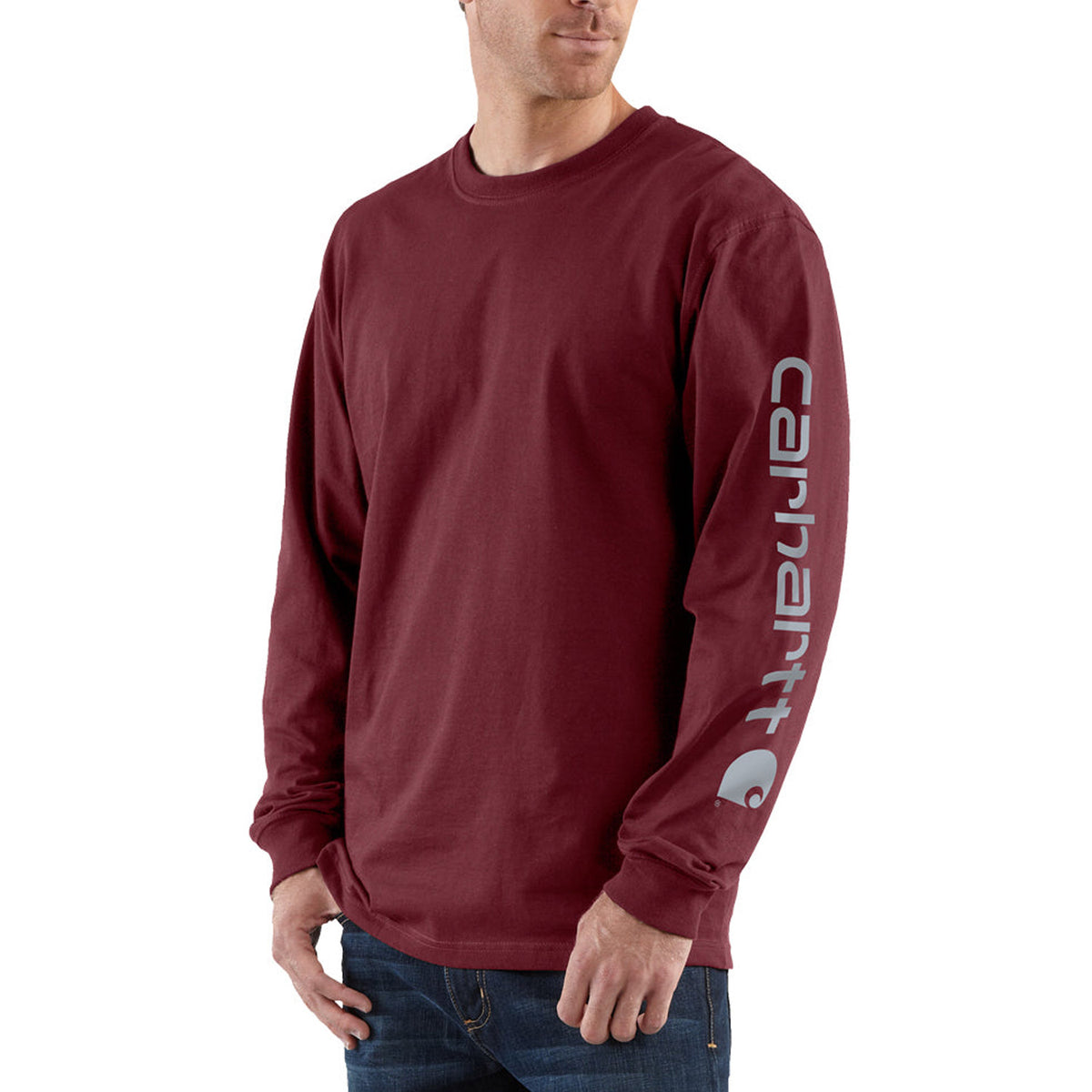 Carhartt Men&#39;s Signature Logo Long Sleeve T-Shirt_Port - Work World - Workwear, Work Boots, Safety Gear