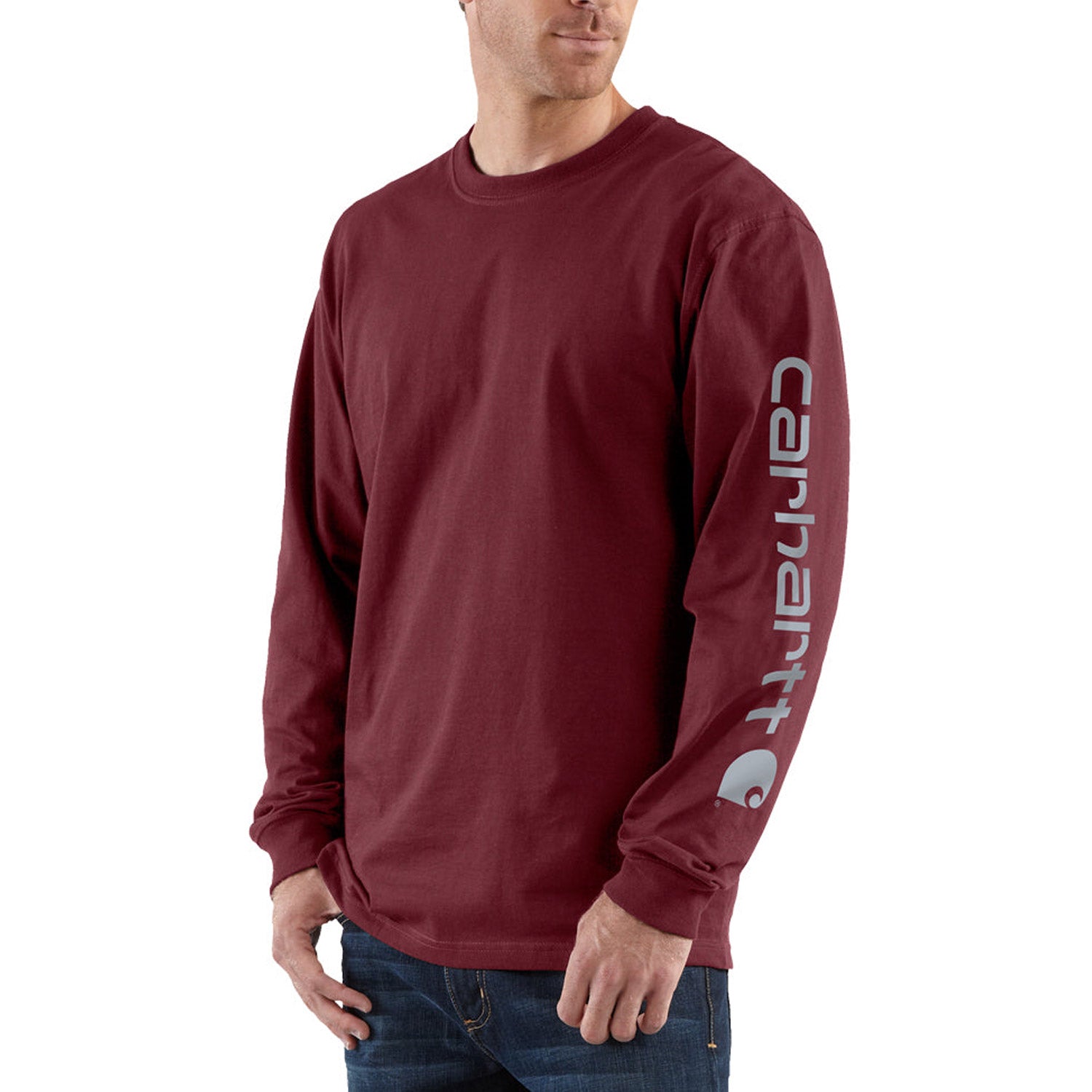 Carhartt Men's Signature Logo Long Sleeve T-Shirt_Port - Work World - Workwear, Work Boots, Safety Gear