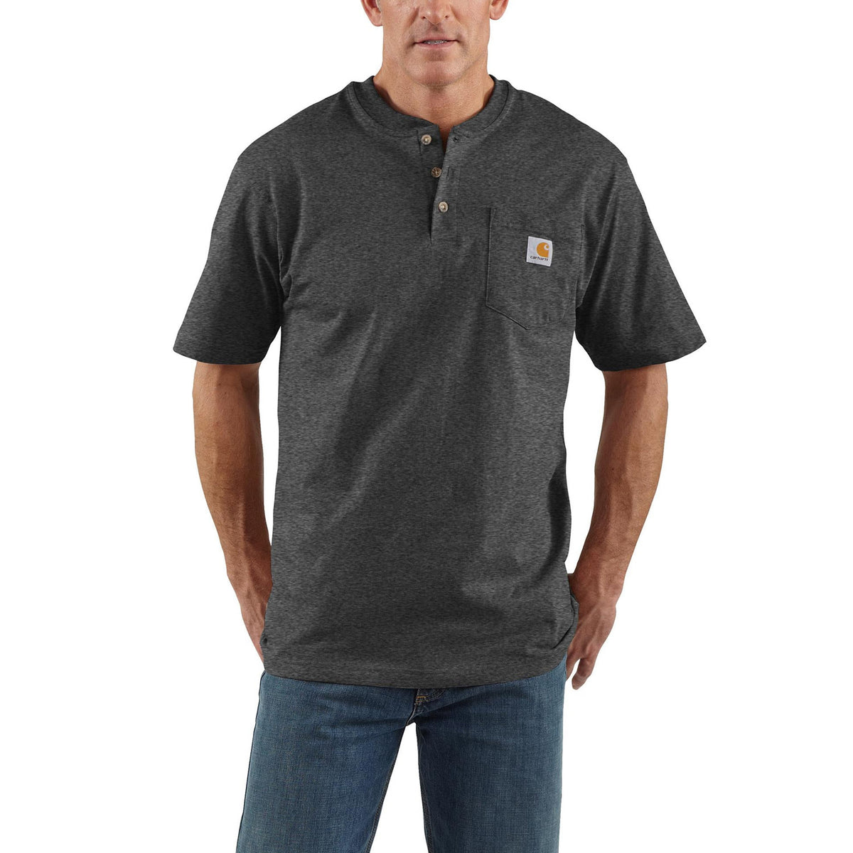 Carhartt Men&#39;s Short Sleeve Pocket Henley_Carbon Heather - Work World - Workwear, Work Boots, Safety Gear