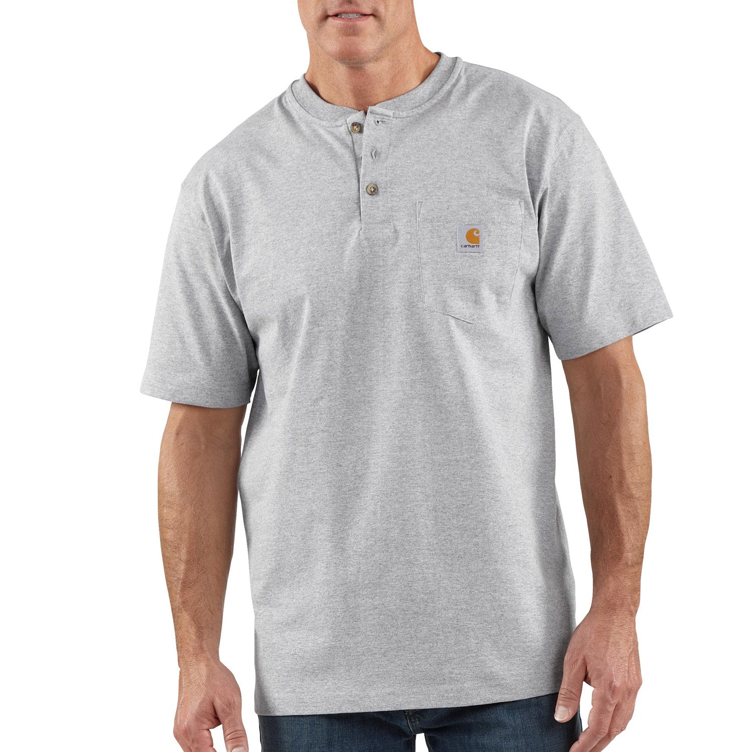 Carhartt Men's Short Sleeve Pocket Henley_Heather Grey - Work World - Workwear, Work Boots, Safety Gear