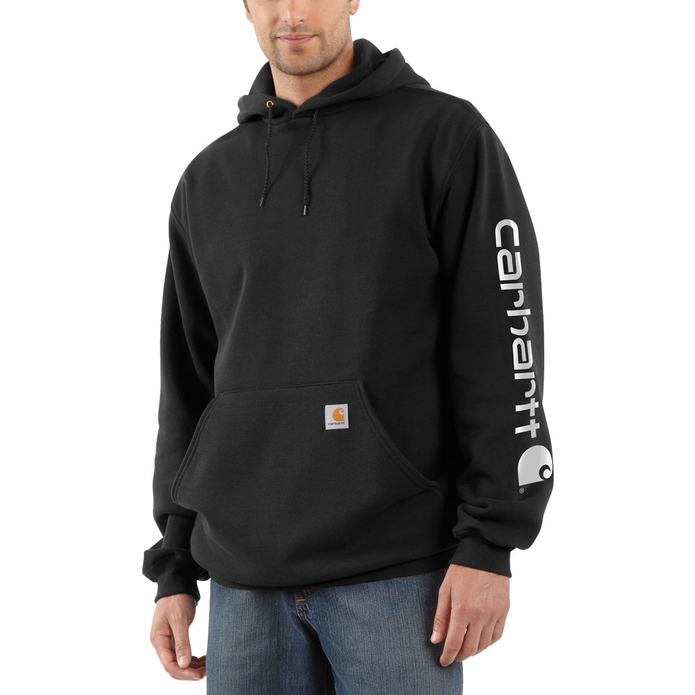 Carhartt Men's Signature Logo Hooded Pullover Sweatshirt_Black - Work World - Workwear, Work Boots, Safety Gear
