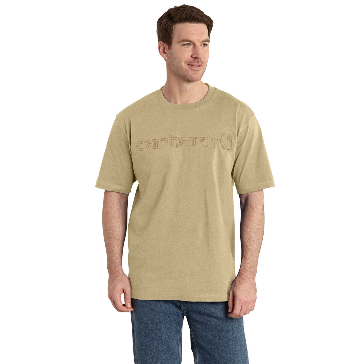 Carhartt Men&#39;s Signature Logo Short Sleeve T-Shirt_Beach Heather - Work World - Workwear, Work Boots, Safety Gear