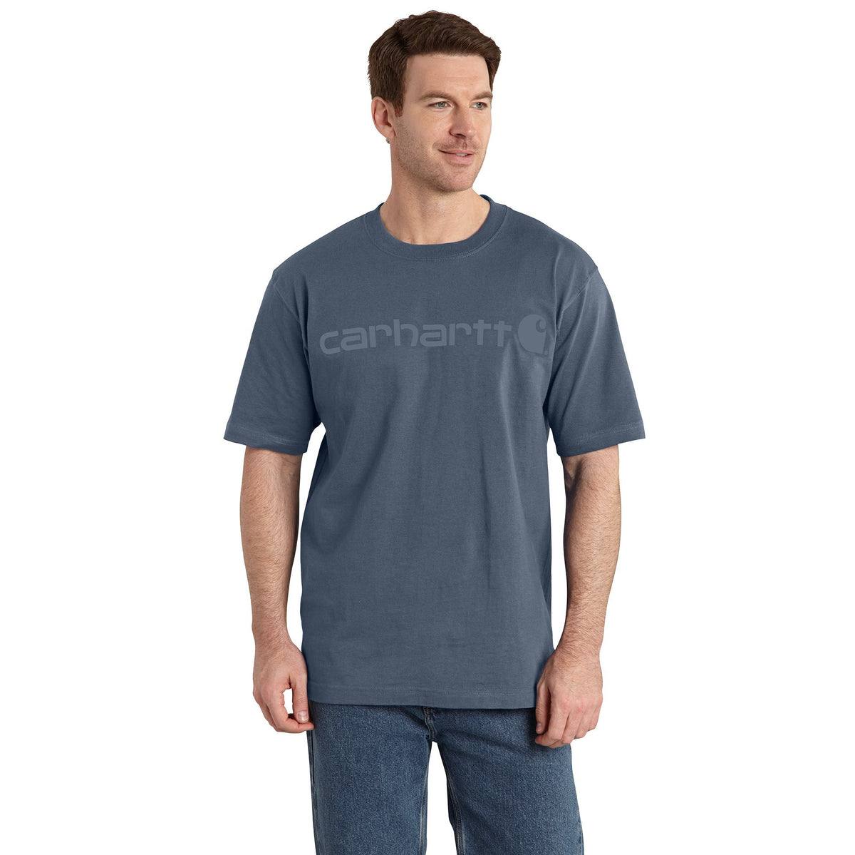 Carhartt Men&#39;s Signature Logo Short Sleeve T-Shirt_Bluestone - Work World - Workwear, Work Boots, Safety Gear