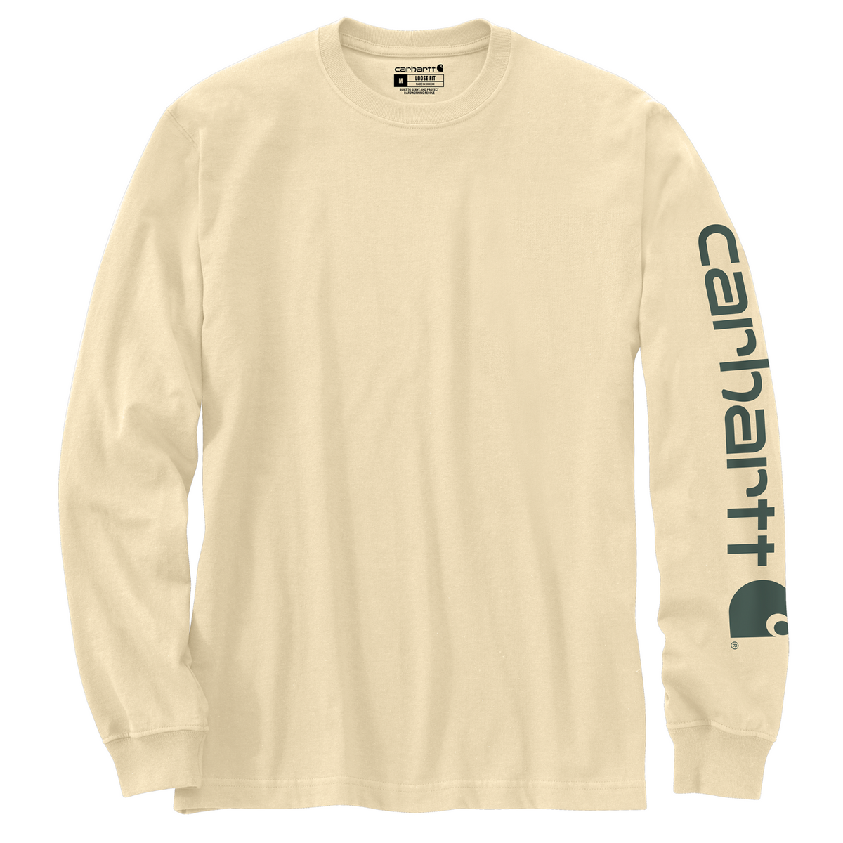 Carhartt Men&#39;s Signature Logo Long Sleeve T-Shirt_Oat Milk - Work World - Workwear, Work Boots, Safety Gear