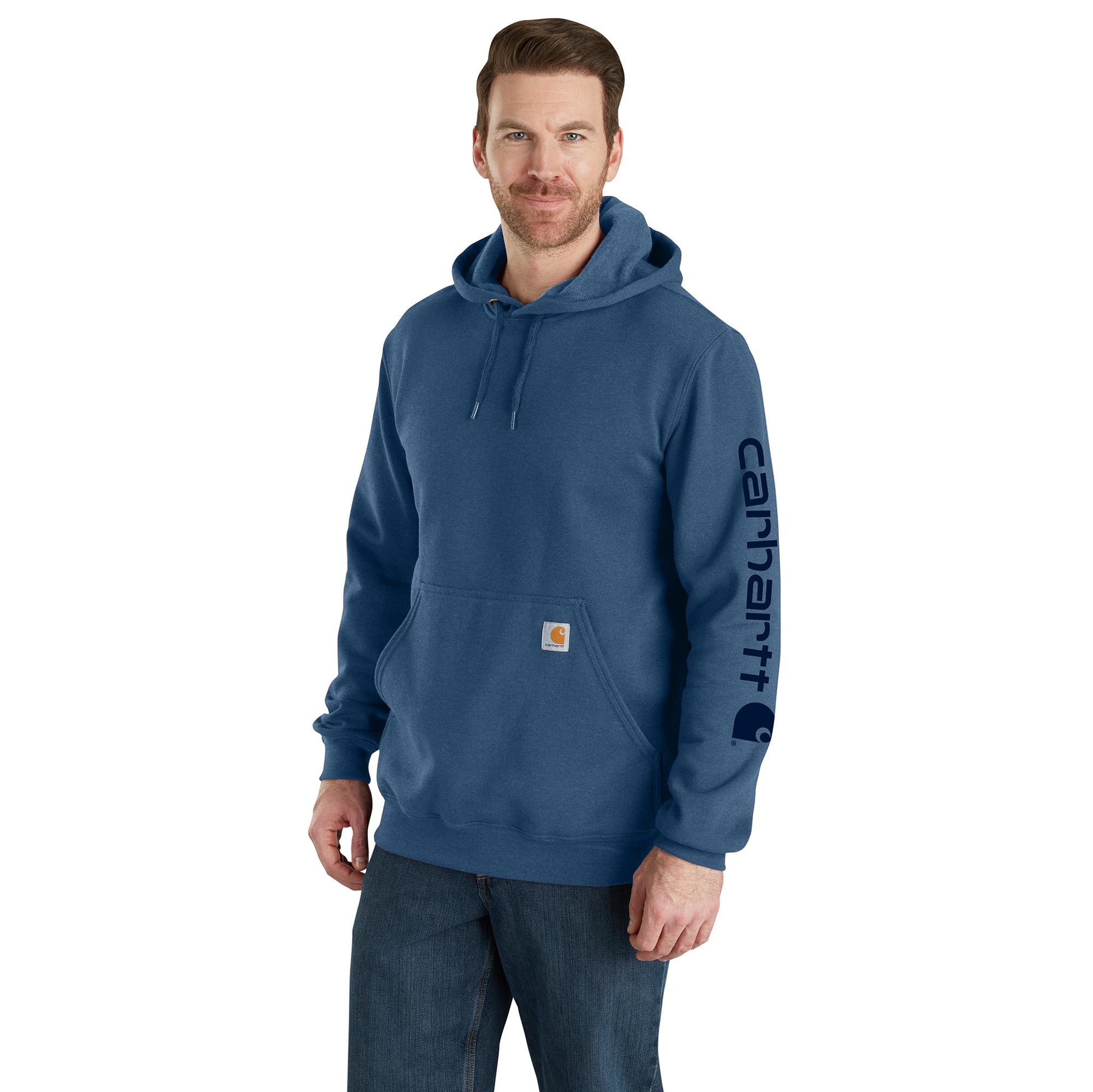 Carhartt Men's Signature Logo Hooded Pullover Sweatshirt_Deep Ocean Heather - Work World - Workwear, Work Boots, Safety Gear