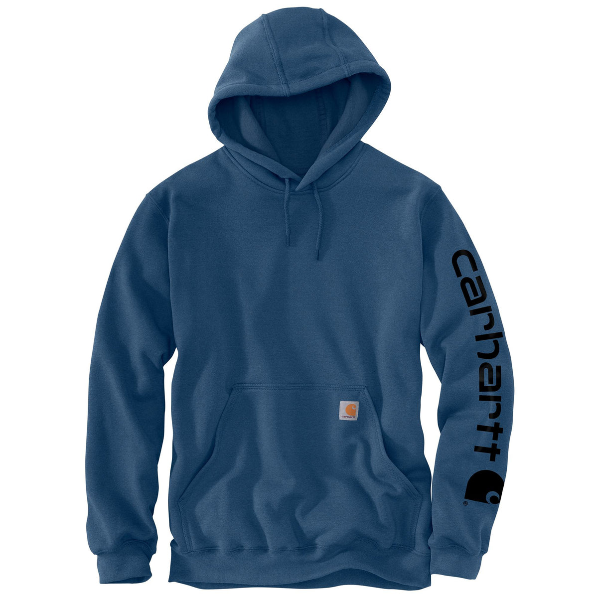 Carhartt Men&#39;s Signature Logo Hooded Pullover Sweatshirt_Deep Ocean Heather - Work World - Workwear, Work Boots, Safety Gear