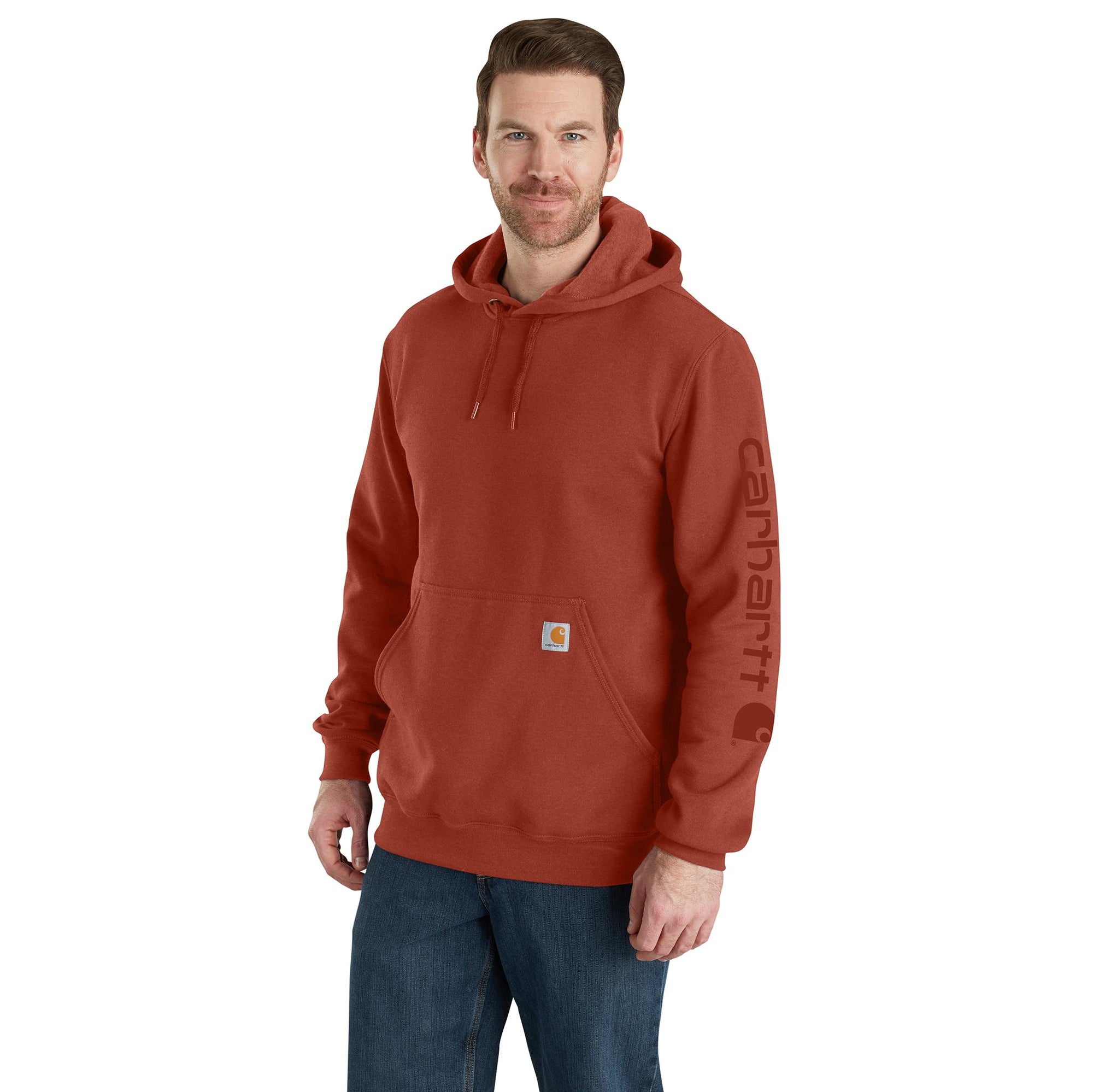 Carhartt Men's Signature Logo Hooded Pullover Sweatshirt_Saddle Red - Work World - Workwear, Work Boots, Safety Gear