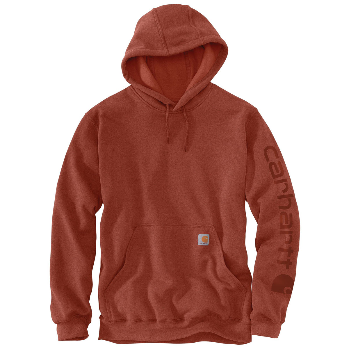 Carhartt Men&#39;s Signature Logo Hooded Pullover Sweatshirt_Saddle Red - Work World - Workwear, Work Boots, Safety Gear