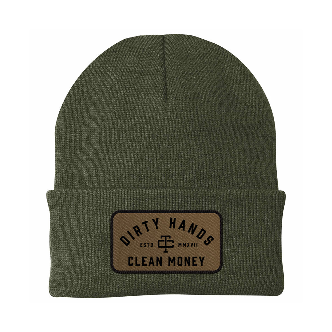 Troll Co. Classic &quot;Dirty Hands, Clean Money&quot; Patch Knit Beanie - Work World - Workwear, Work Boots, Safety Gear