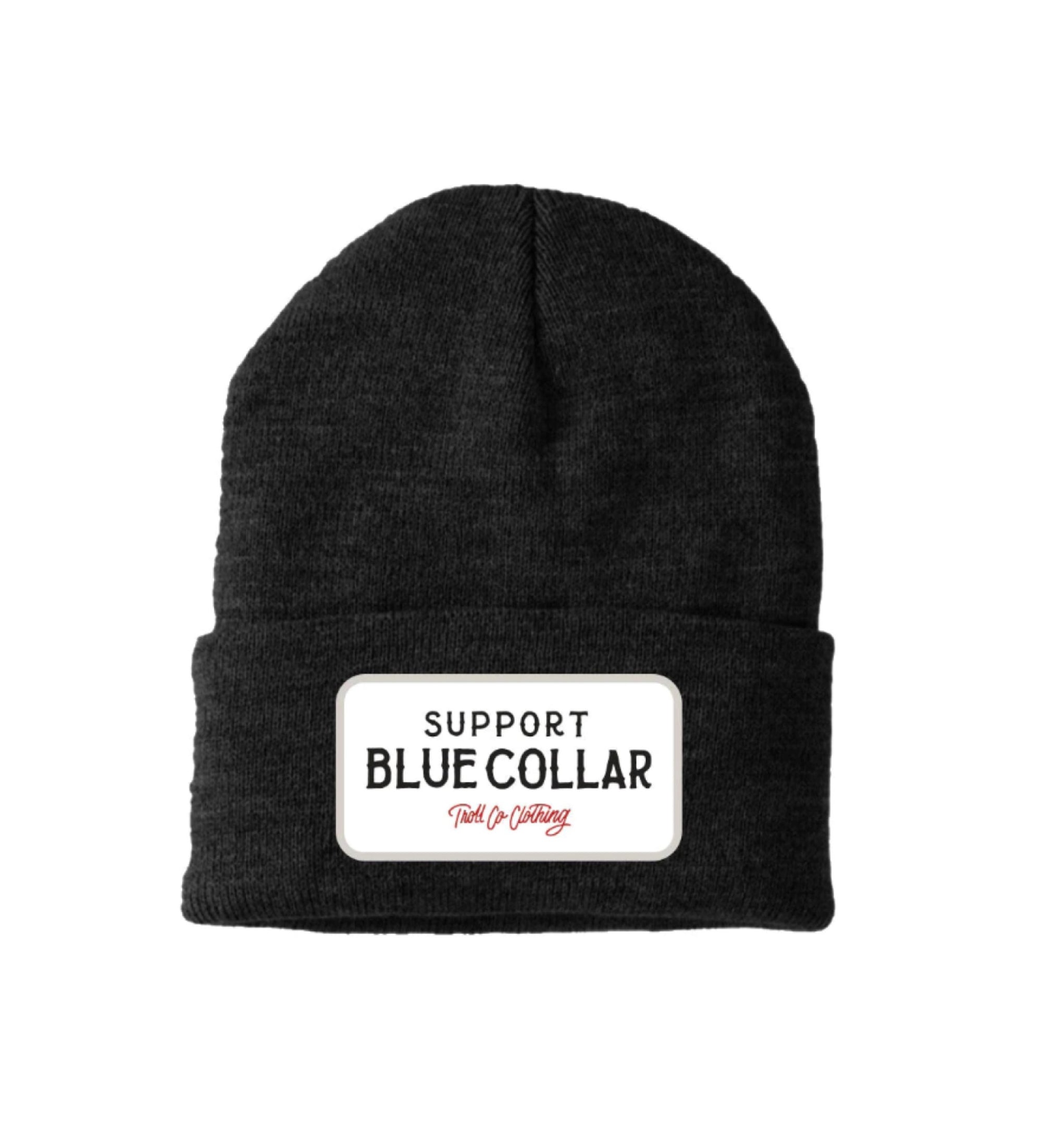 Troll Co. Premium "Support Blue Collar" Patch Knit Beanie - Work World - Workwear, Work Boots, Safety Gear