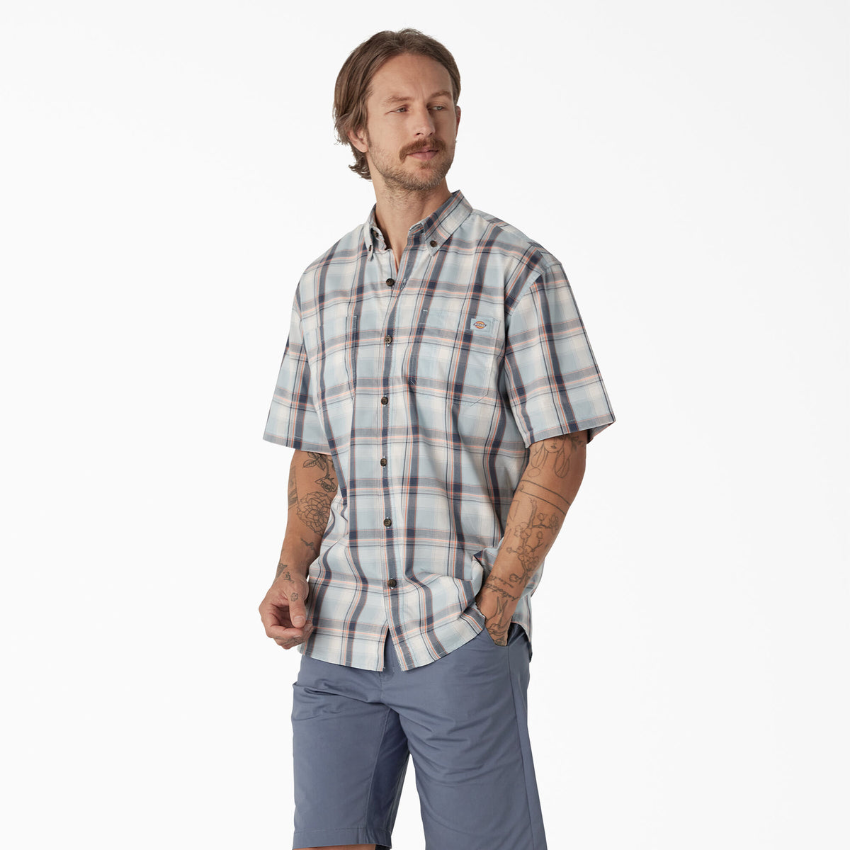 Dickies Men&#39;s FLEX Woven Short Sleeve Button-Down Shirt - Work World - Workwear, Work Boots, Safety Gear
