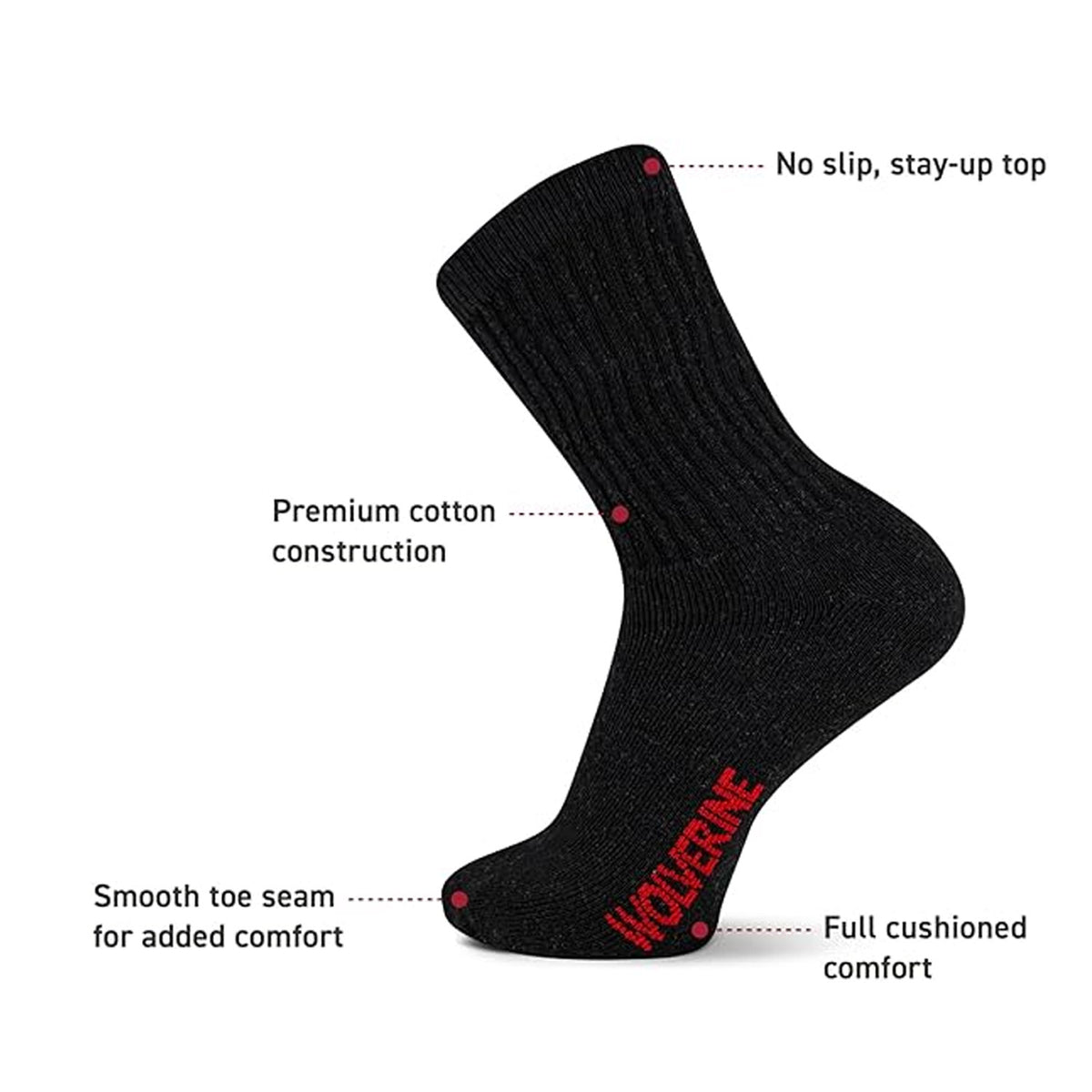 Wolverine Men&#39;s Cotton Boot Crew Sock (4-Pack) - Work World - Workwear, Work Boots, Safety Gear