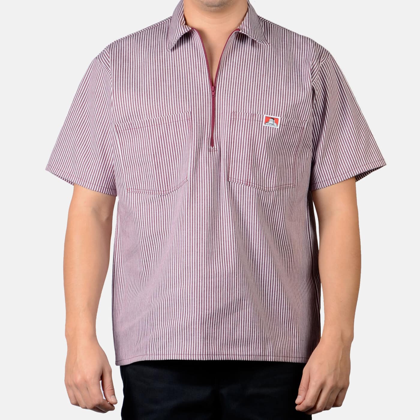 Ben Davis Men's Half-Zip Striped Short Sleeve Work Shirt_Burgundy - Work World - Workwear, Work Boots, Safety Gear
