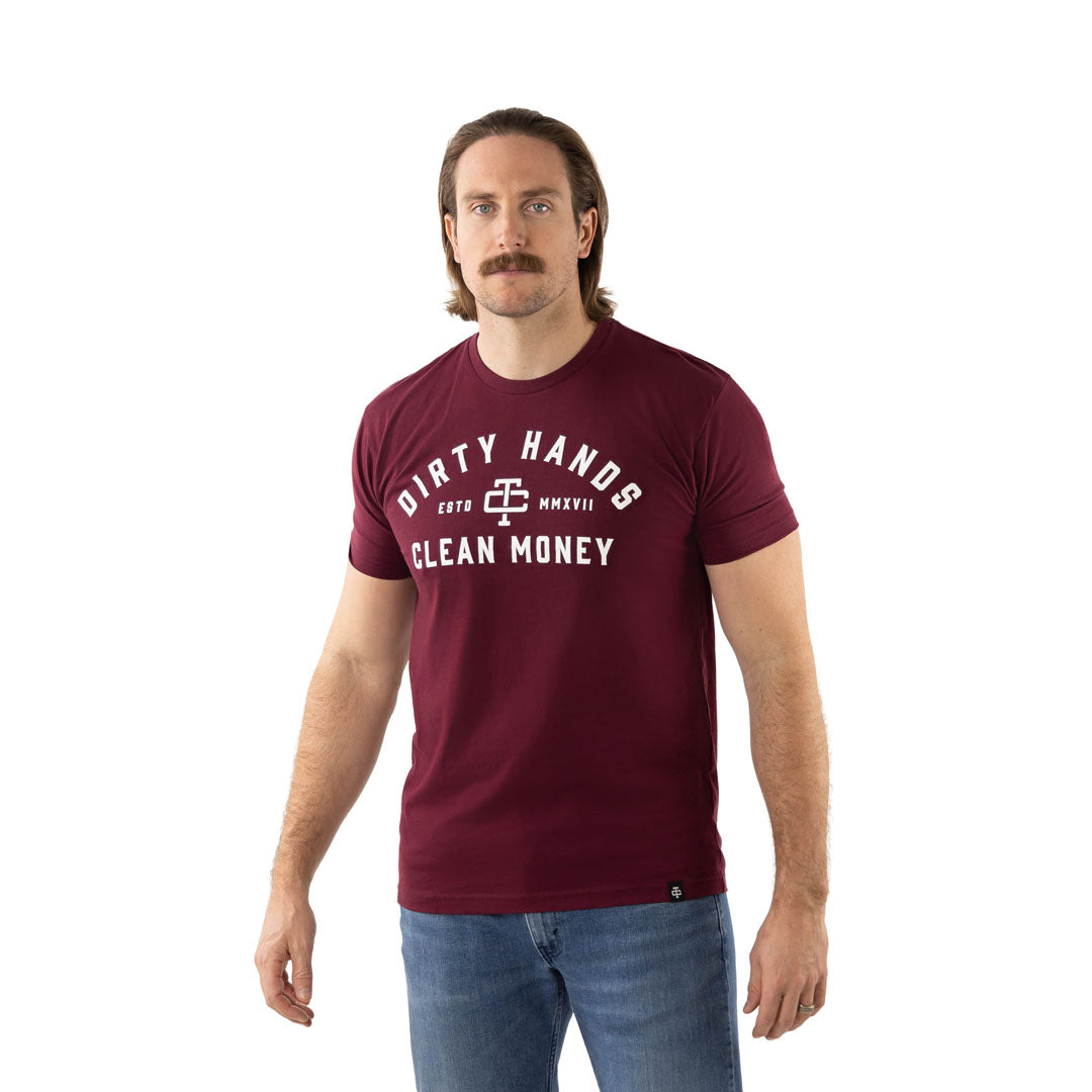 Troll Co. Men&#39;s &quot;Dirty Hands Clean Money&quot; Short Sleeve T-Shirt_Maroon - Work World - Workwear, Work Boots, Safety Gear